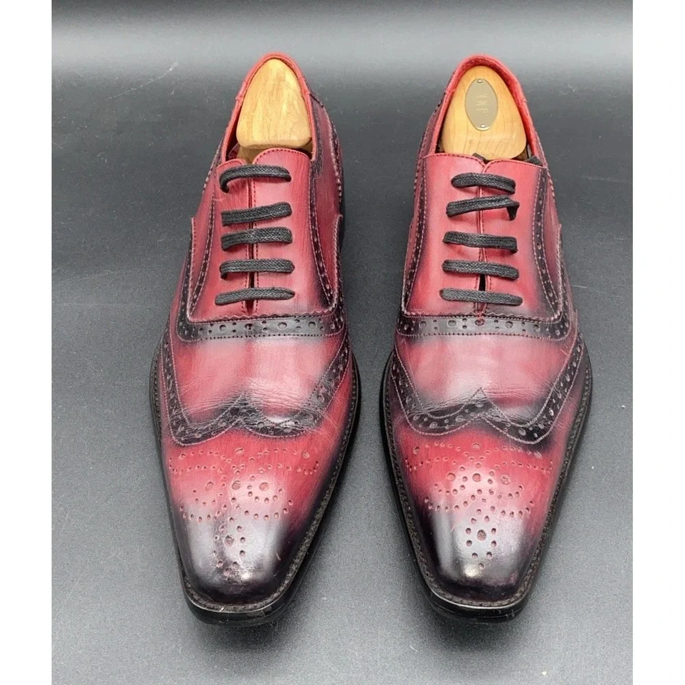 Encore by Fiesso red‎ and black leather wingtip brogue Oxford shoes 42